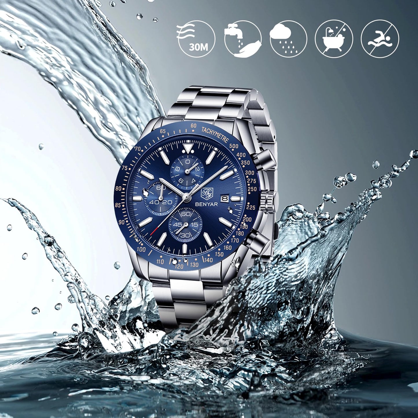 BENYAR herrenuhren Chronograph Analogue Quartz Armbanduhr für männer Lederband Herren Fashion Business Sport Design 30M wasserdicht Elegantes Geschenk für männer
