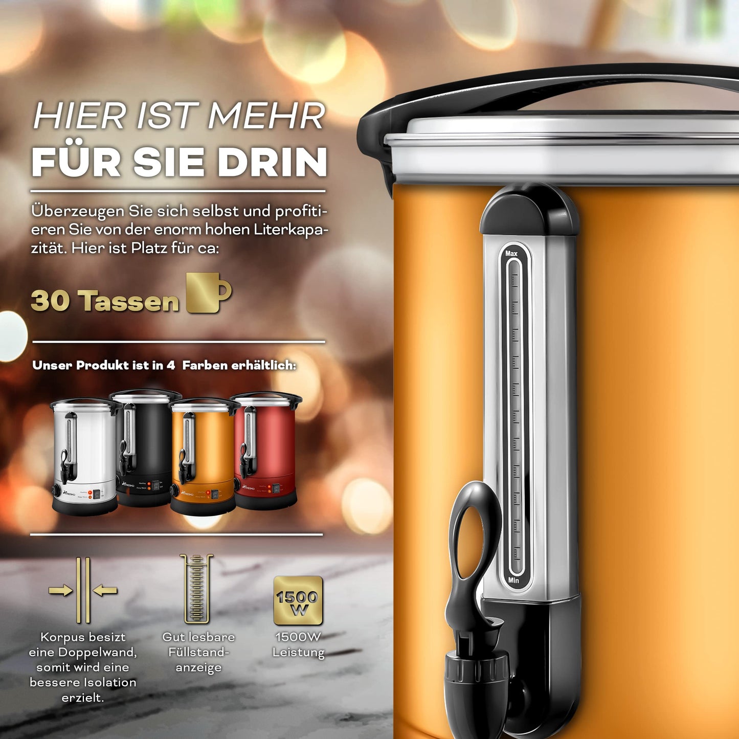 TRESKO® Glühweinkocher 10L / 1500W Einkochautomat aus Edelstahl Glühweinkessel Glühweinautomat Heißgetränkeautomat Heißwasserspender