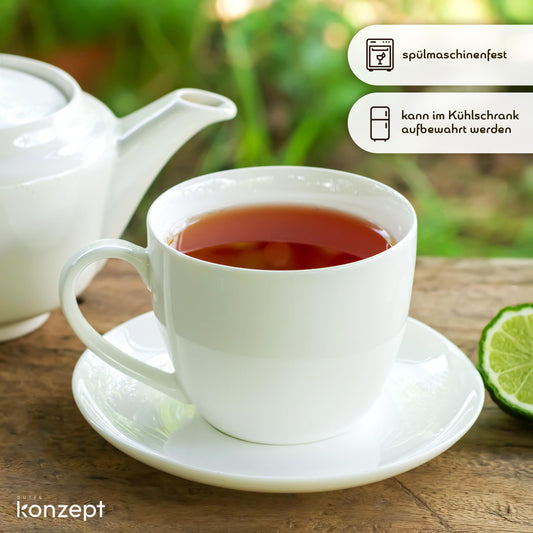 KONZEPT Kaffeetassen Set 6er mit Untertassen, Weiß, Tassen für 6 Personen aus Porzellan zum Bemalen, ideal für Tee, Kaffee, Cappucino, 230 ml