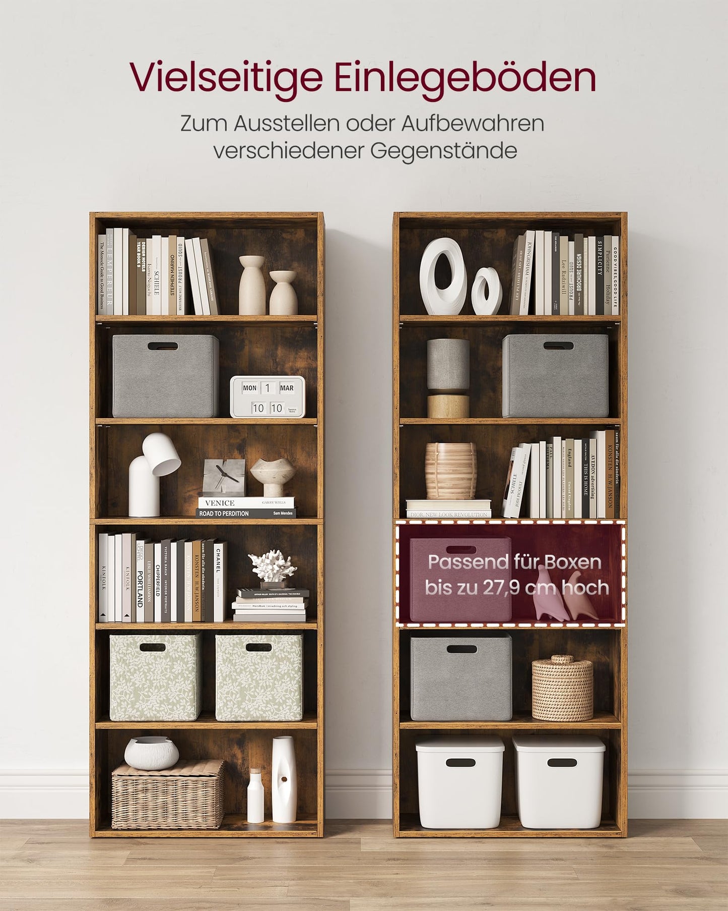 VASAGLE 6-stufiges Bücherregal, Vintagebraun