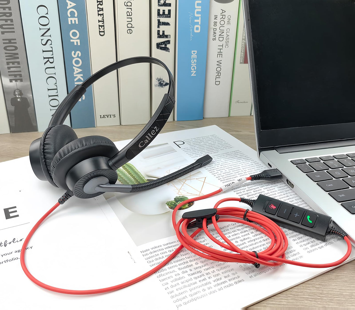 Callez USB Headset mit Mikrofon, PC Headset mit ENC Dual Noise Cancelling Mikrofon, USB Kopfhörer mit Teams Anruftaste für Teams Zoom Skype Videokonferenzen Homeoffice Büro Business Call Center
