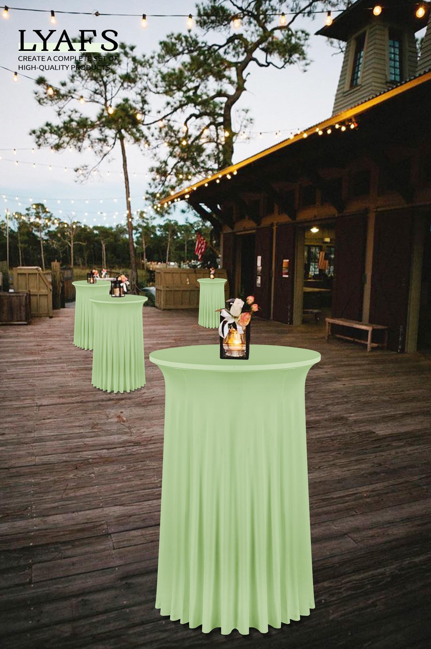 LYAFS 2er-Set Salbeigrün Stehtisch Hussen Stretch Stehtisch Tischdecke mit Rock, 80x110cm Runder Cocktail-Tischrock, Bistrotisch-Bartisch-Abdeckung für Bar, Party, Hochzeit, Banketttisch,Geburtstag
