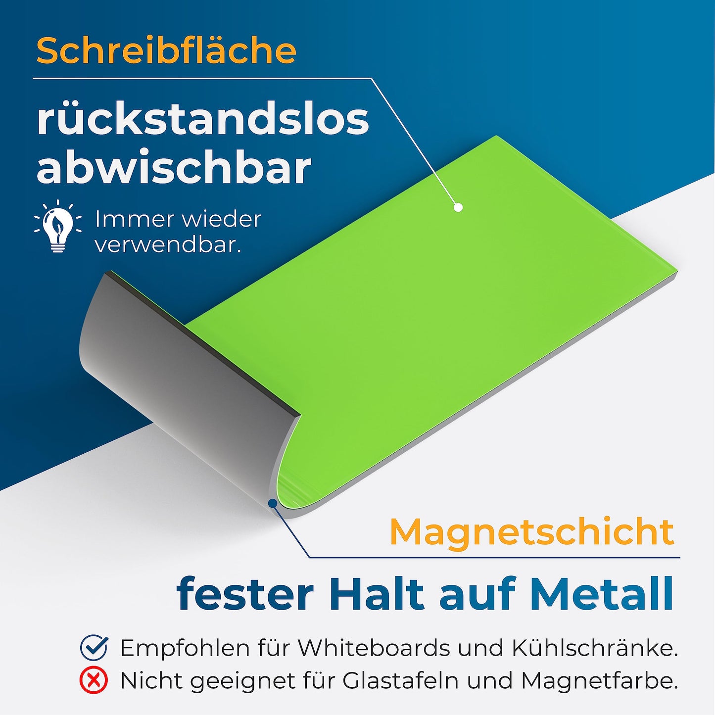 YOURGANIZE® Magnetstreifen beschreibbar | 80 Stück, 60x20 mm | Magnetschilder zum Beschriften | Für Kühlschrank, Whiteboard & Tafel | Magnetstreifen