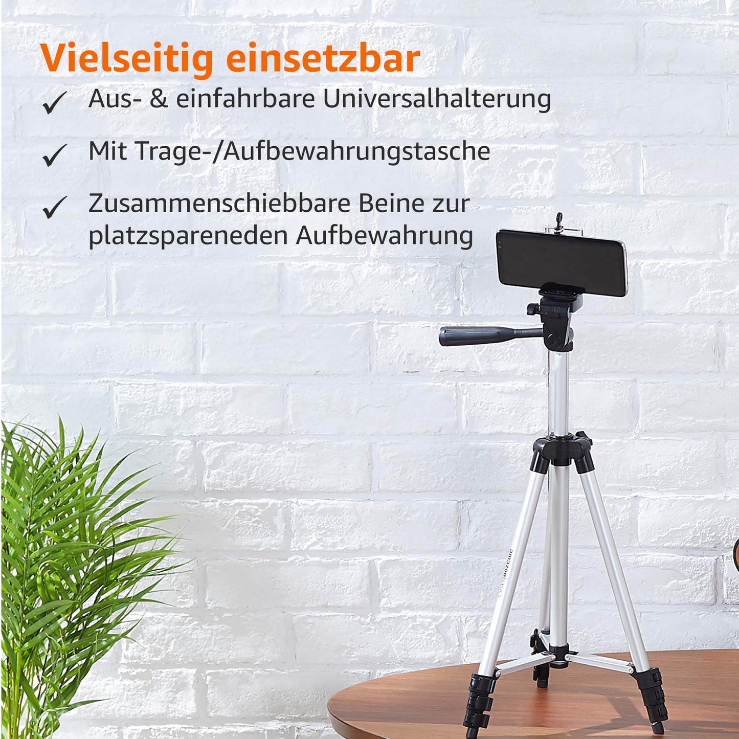 Amazon Basics 127 cm Aluminium Universal-Smartphone-Stativ mit Drei-Achsen-Drehung, Schwarz