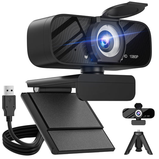 Gohero Full HD 1080P Video-Webcam und Weitwinkelkamera mit integriertem Mikrofon und drehbarem Stativ, für Laptop oder Desktop-PC, ideal für Live-Streaming, Anrufe, Videokonferenzen
