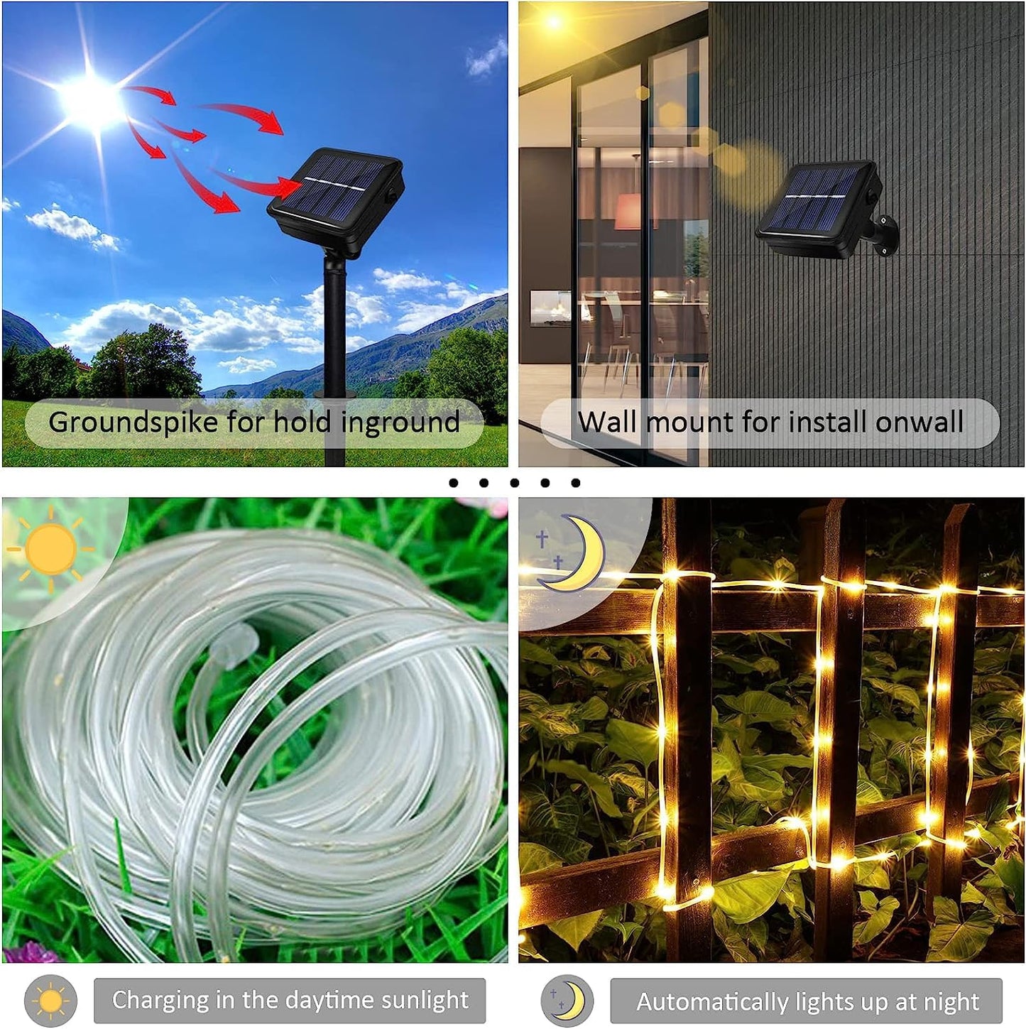 JIMACRO Outdoor Solar LED Lichtschlauch, IP65 Wasserdicht Solar Lichterkette Außen 12m 100LEDs Solar Deko Lichter mit 8 Beleuchtungsmodi für Garten Baum Party Weihnachtsdekoration