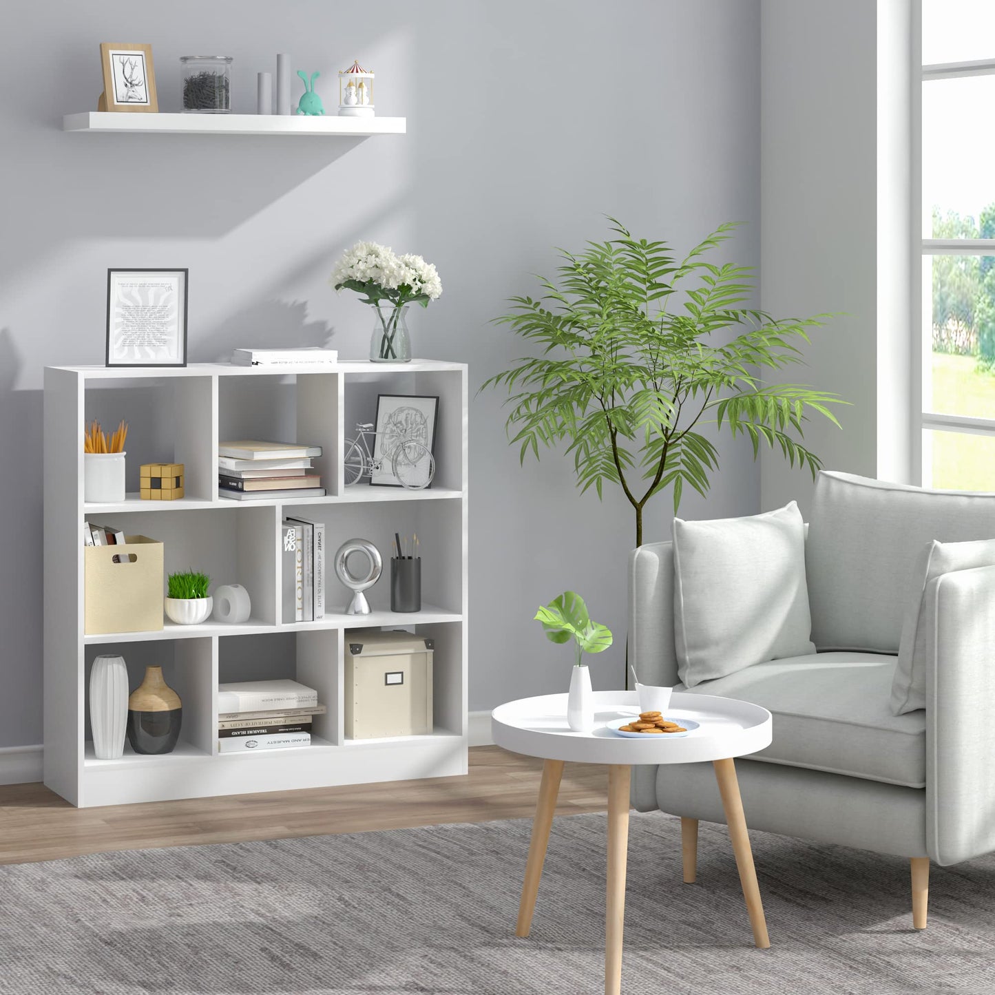 WOLTU Bücherregal Raumteiler Regal Bücherschrank Standregal Lageregal Aufbewahrungregal mit 8 Fächern Aktenregal für Wohnzimmer, Kinderzimmer und Büro, Weiß SK021ws