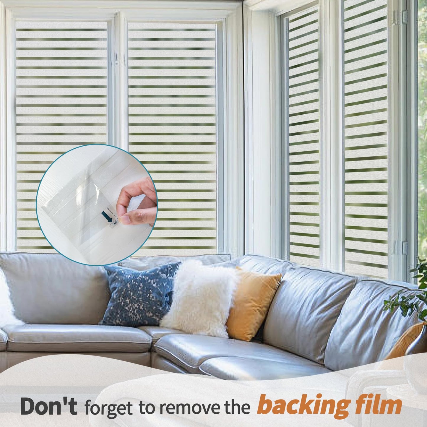 Niviy Frosted Window Film Privacy Window Sticker Non Adhesive Window Vinyl Film Removable Static Cling Window Film UV Protection Striped Pattern for Home Office 59.9 cm x 199.9 cm