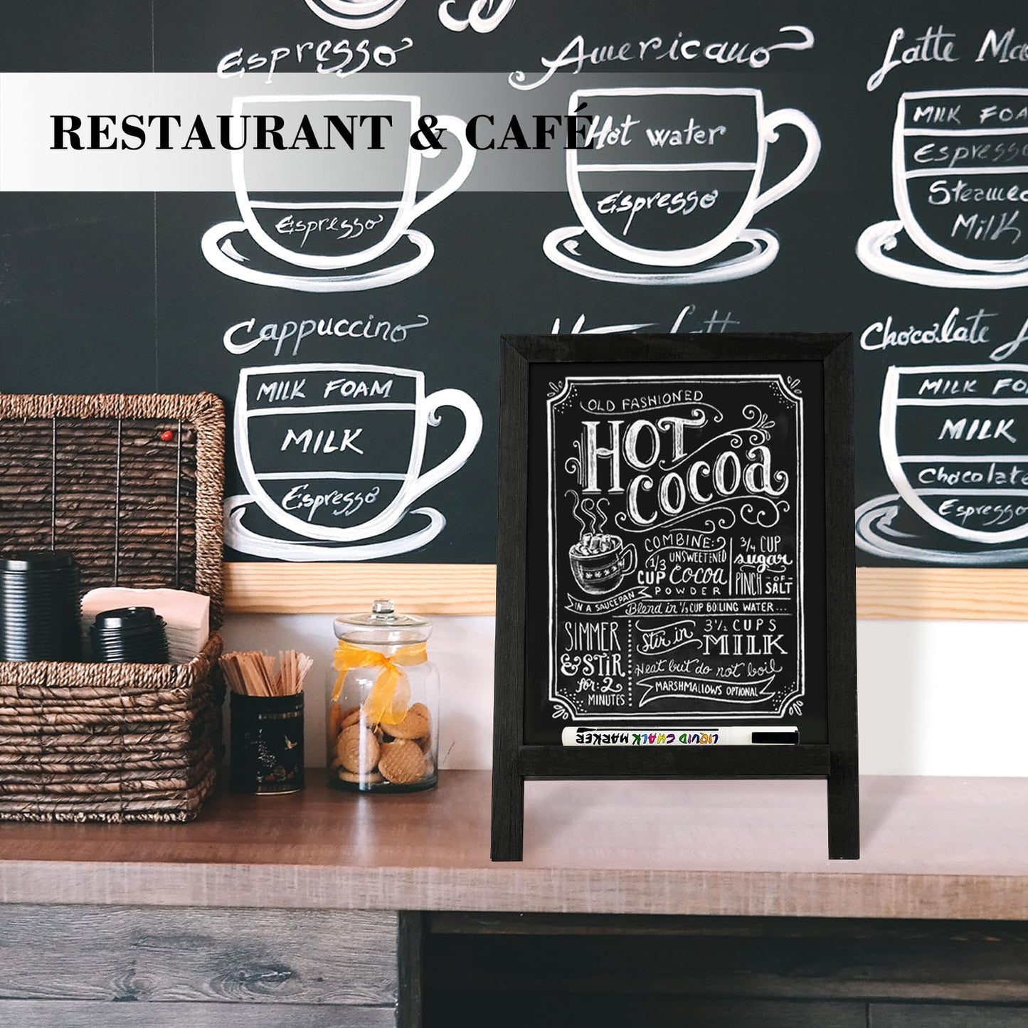 QUEENLINK Kreidetafel Magnetisch Blackboard 24.2×35.6cm Kreidetafel Aufsteller Klein Tafel zum Beschriften mit Braun Holzrahmen Memoboard für Küche