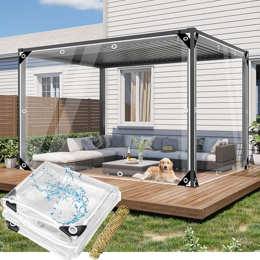 LCYFBE 2.4 x 2.4m Wasserdicht Plane Transparent Mit ösen, Regenschutz Abdeckplane, Klar Abdeckung für Pavillons, Pavillon, Balkon, Gärten, Pflanzendach, Gewächshaus Pet Hutch Dach