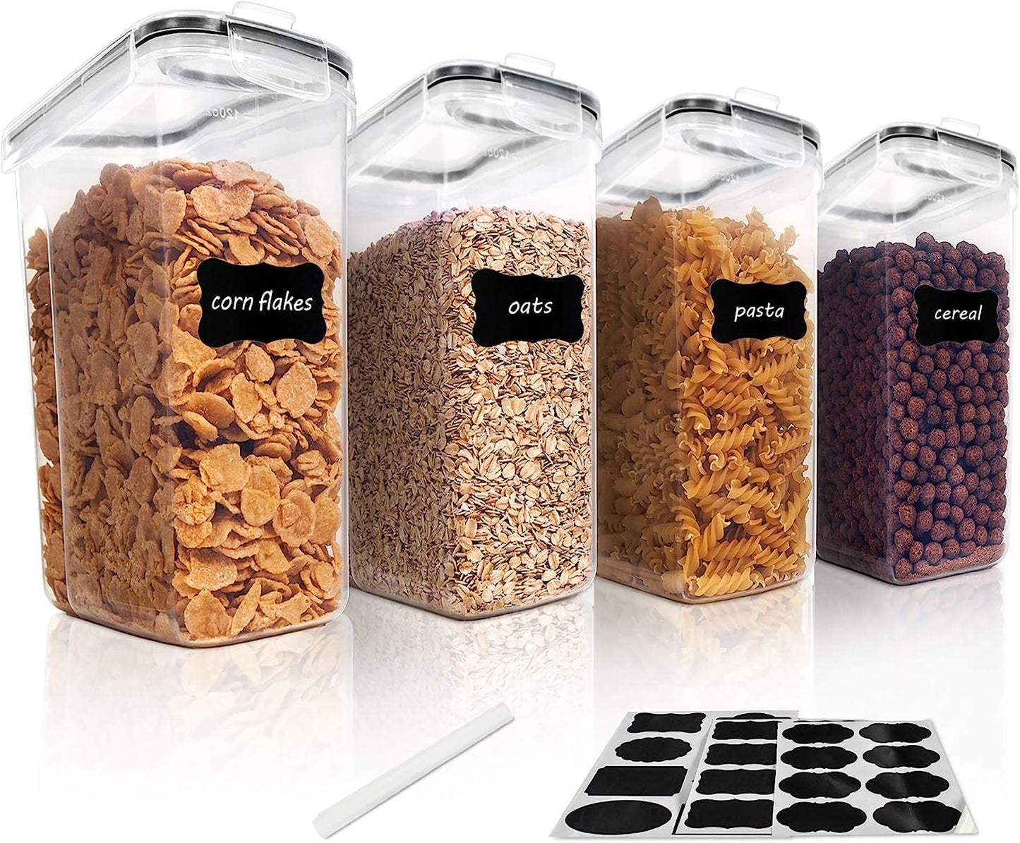 Vtopmart 4L Vorratsdosen Set, 4er Luftdicht Lebensmittelbehälter, Behälter mit Deckel für Müsli und Cornflakes, BPA-frei, Mit Schreibstift und Etikett