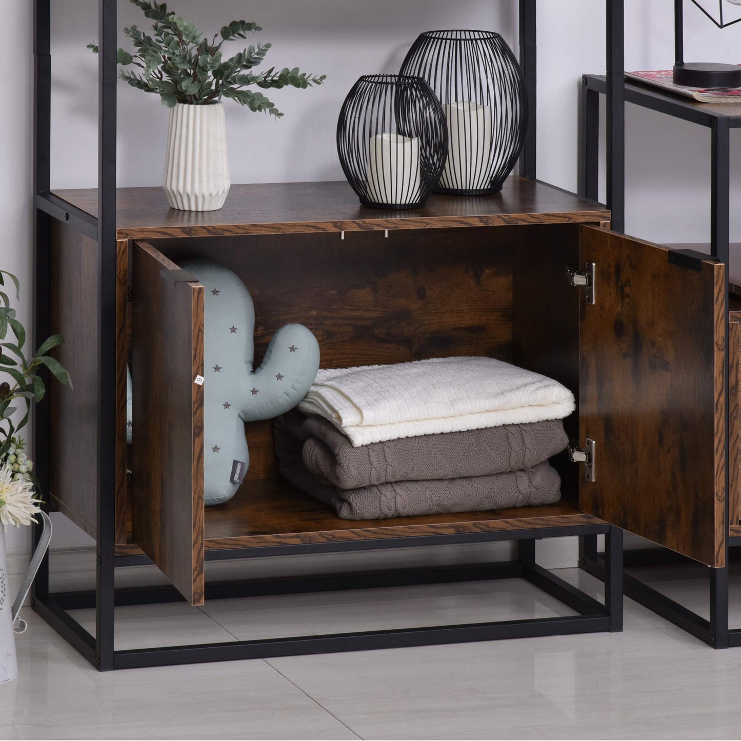 HOMCOM Industrielles Bücherregal mit Schrank, Braun, 76x33x162,5 cm