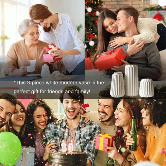 Vasen Deko -Weiße Keramik Vase Satz von 3 für Moderne Home Decor,Deco Matte Vasen für Pampasgras,Vasen Deko Aesthetic Neutral Boho Skandinavische Deko Vase (A Weiß)