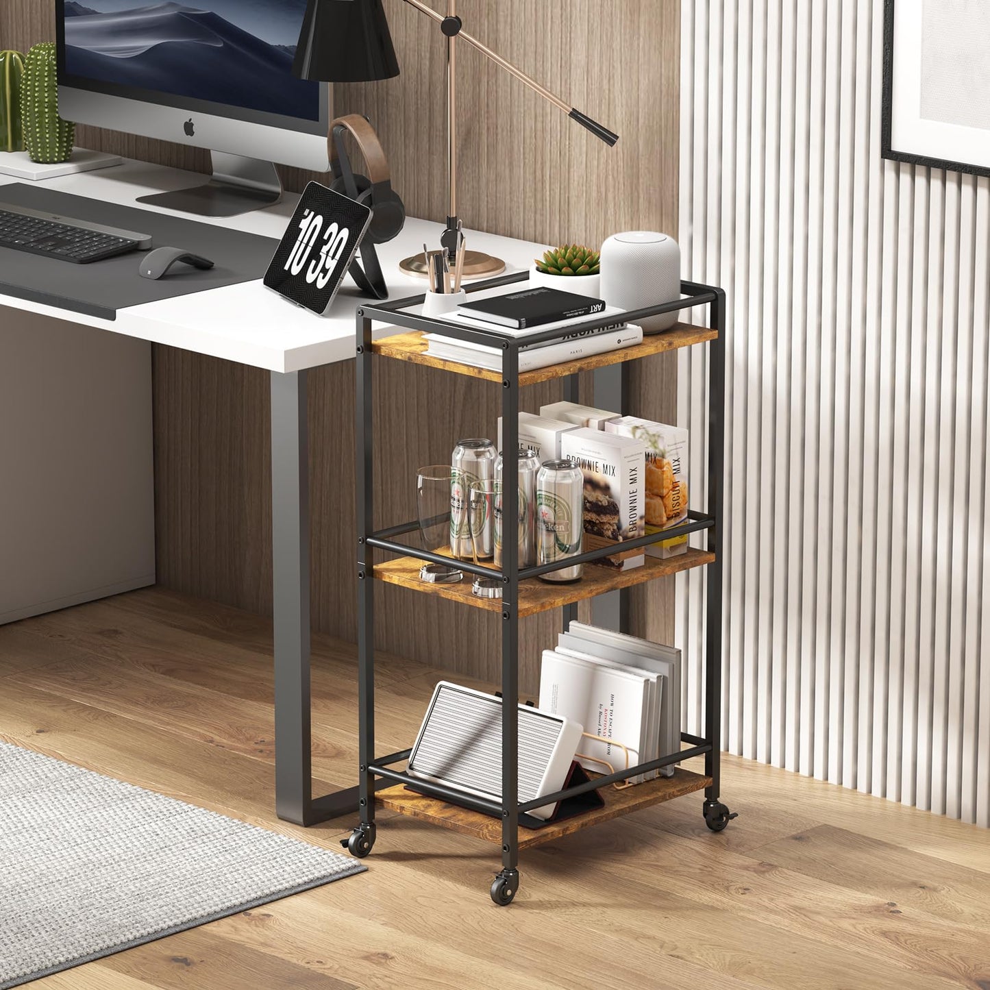 Lifewit Servierwagen mit Rollen, 3-stöckiger rollender Küchenwagen, Küchenregal Rackwagen Barwagen mit feststellbaren Rädern für Küchen,Wohnzimmer, Outdoor, 43,2 x 30 x 81,5 cm, Braun Rustikal