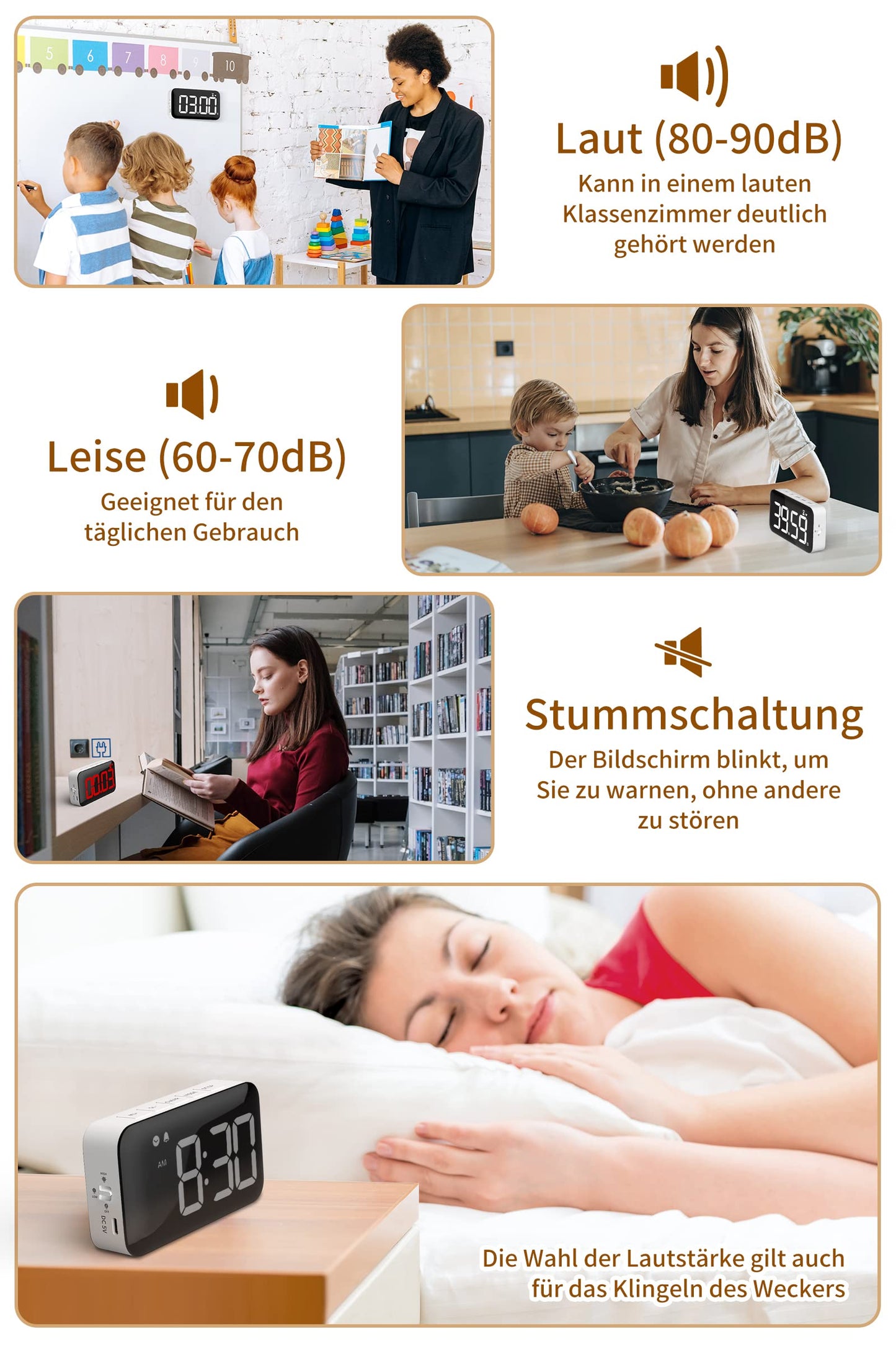 DOOMAY Digitaler Küchentimer - Magnetischer Wiederaufladbarer Küchenwecker, Helligkeit und Lautstärke einstellbar, Ideal für Kochen, Klassenzimmer, Büro und für Kinder, Lehrer, Senioren zu verwenden