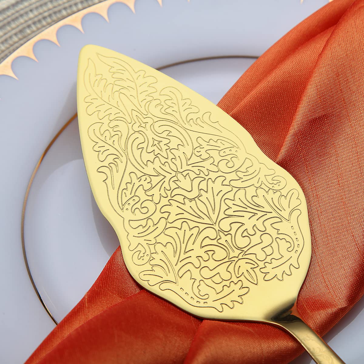Berglander Gold Hochzeitstorte Messer und Servierset, Titan Vergoldung mit einzigartigem Muster Design Tortenmesser Servierset Perfekt für Hochzeit, Geburtstag, Partys