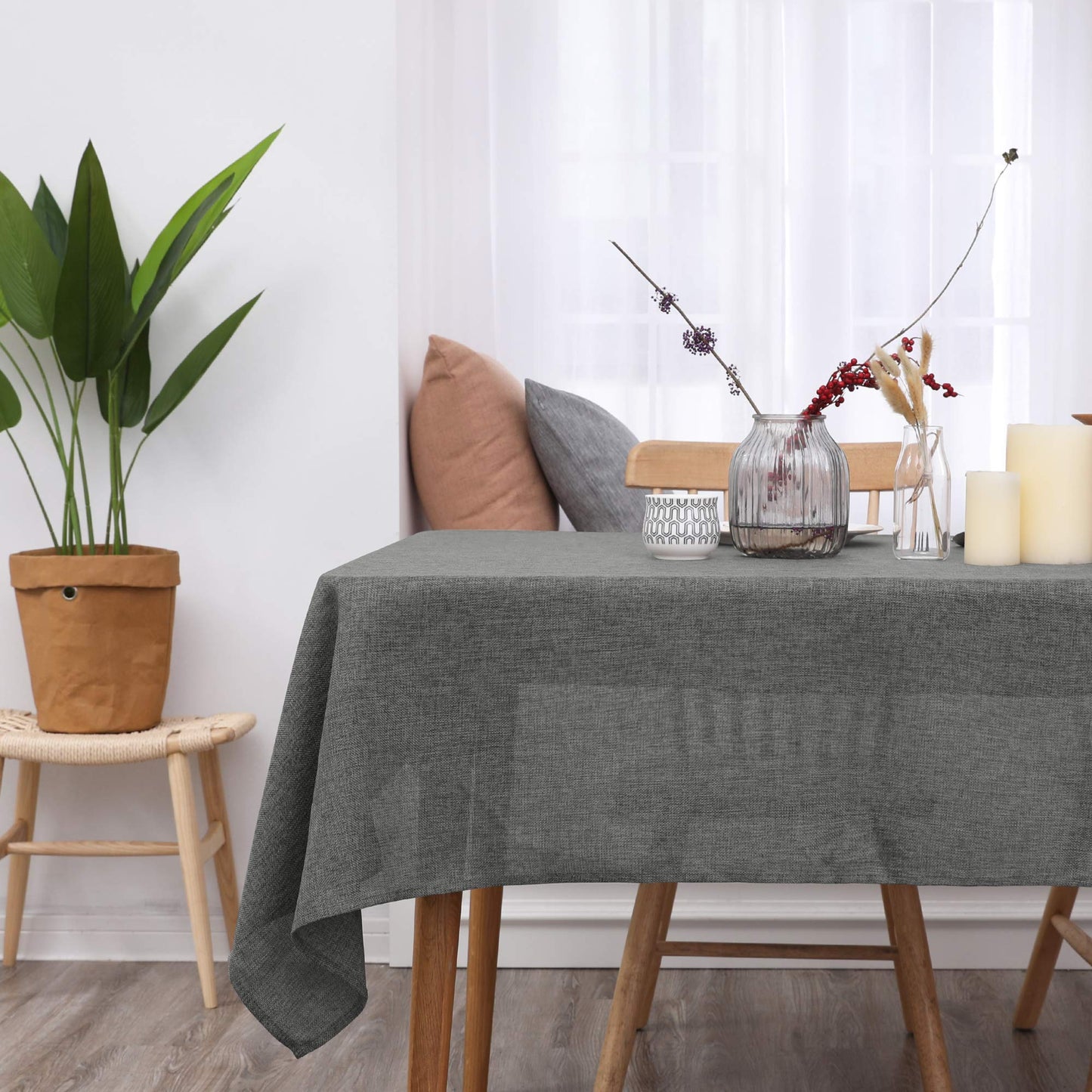 Deconovo Tischdecke Wasserabweisend Tischwäsche Lotuseffekt Tischtuch Leinenoptik, 130x220 cm, Grau, 1 Stück