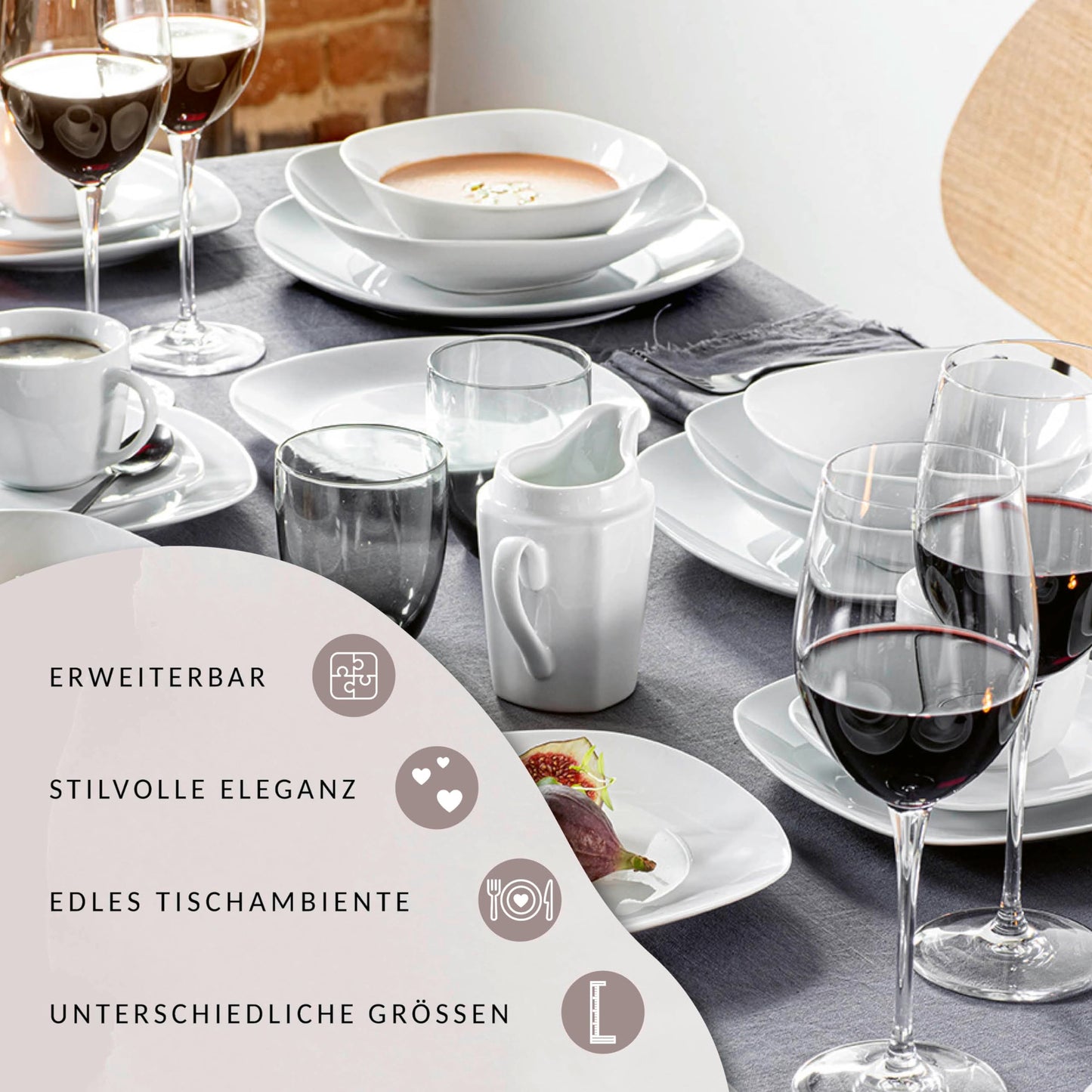 SÄNGER | Tafelservice Bilgola Weiß, 18-teiliges Geschirrset für 6 Personen mit Suppen-, Dessert-, & flachen Tellern aus Porzellan | PREMIUM COLLECTION