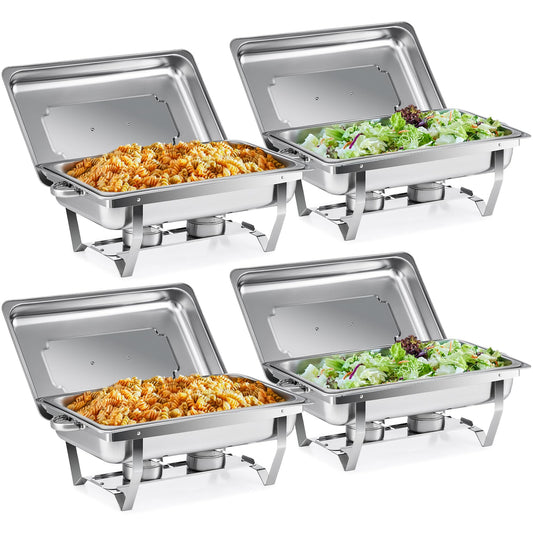 Wilprep Chafing Dish Edelstahl Buffet-Set Warmhaltebehälter Speisenwärmer Wärmebehälter Rechaud für Catering, Buffet und Party (4 Set x 9L)