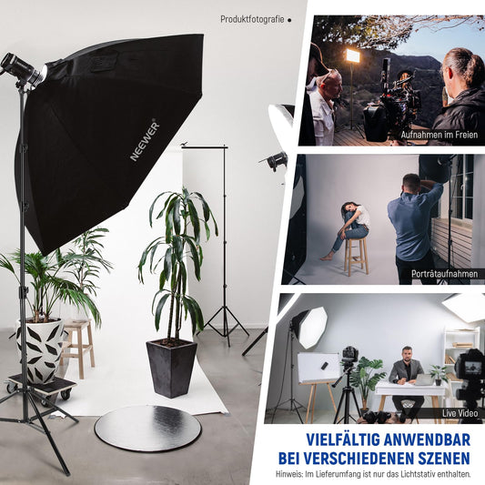 NEEWER 4m Lichtstativ, Luftgepolstertes Heavy Duty Metallstativ für Ringlicht Fotografie Lampen mit 1/4" zu 3/8" Schraubadapter und 3 Wege Schnittstellen, Tragfähigkeit: 3kg, ST-400AC