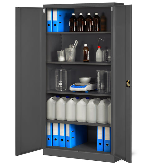 Metall Aktenschrank Abschließbar mit 2 Türen - Metallschrank  185 x 90 x 40 cm - Metall Aktenschrank Abschließbar mit 2 Türen