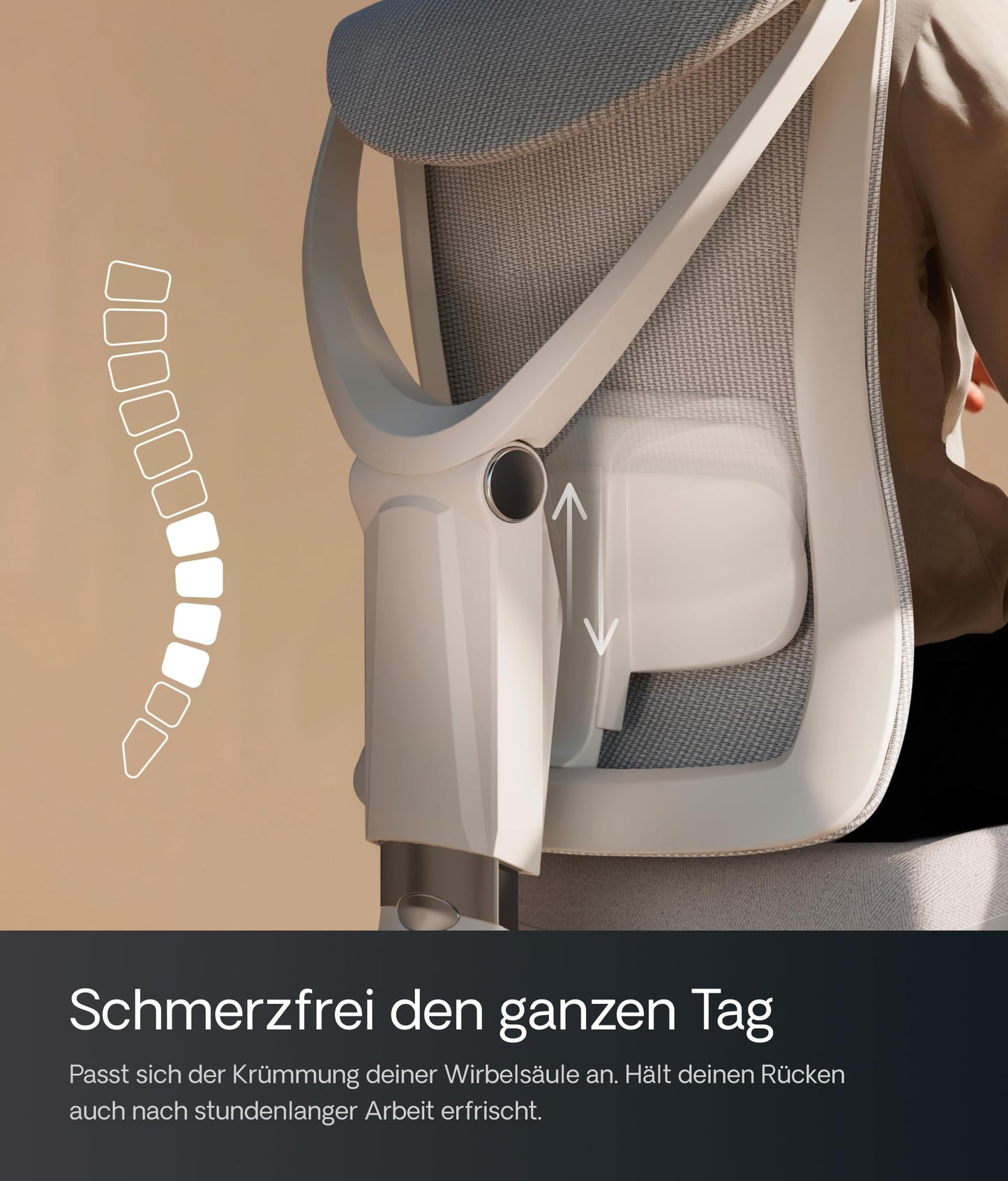 Desktronic Verstellbarer ergonomischer Bürostuhl | Schreibtischstuhl mit Lendenwirbelstütze - rückenfreundlich- Computerstuhl höhenverstellbar & rückenschonend - breites Polster SitPro (Grau)