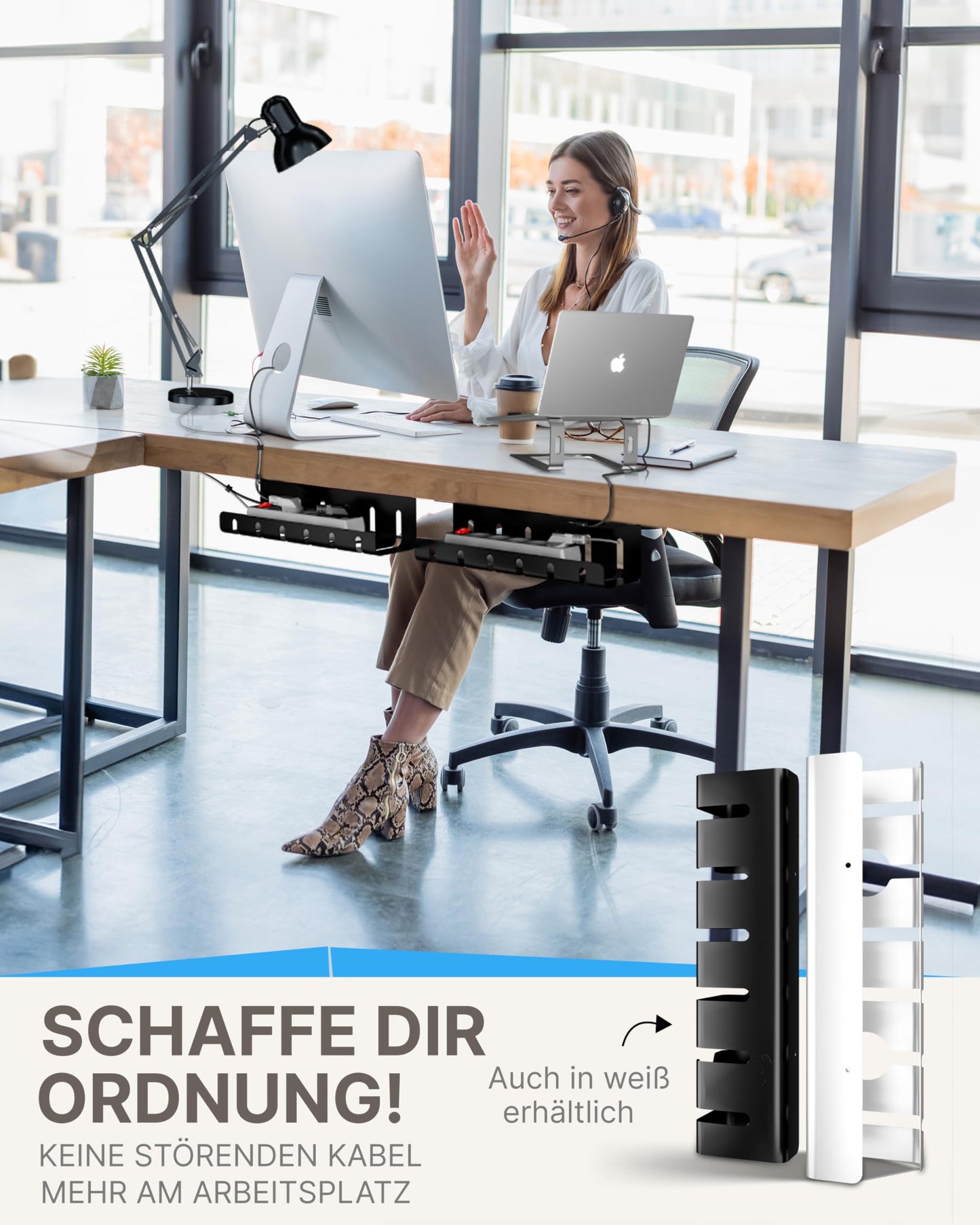 UNITURE® Kabelkanal Schreibtisch [DEKRA Zertifiziert] - 2er Set Kabelmanagement - 2x40cm Kabelhalter - Kabelführung - Cable Management Under Desk - Schwarz