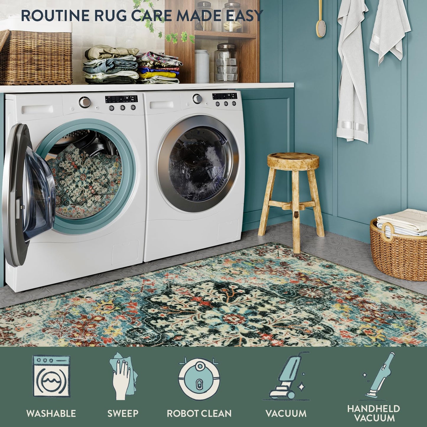 Lahome Runder Teppich mit böhmischen Blumen-Medaillon-Motiven, 122 cm, runder Teppich, weich, Badezimmermatte, türkisisch, rutschfest, maschinenwaschbar, für den Innenbereich, Küche, Couchtisch