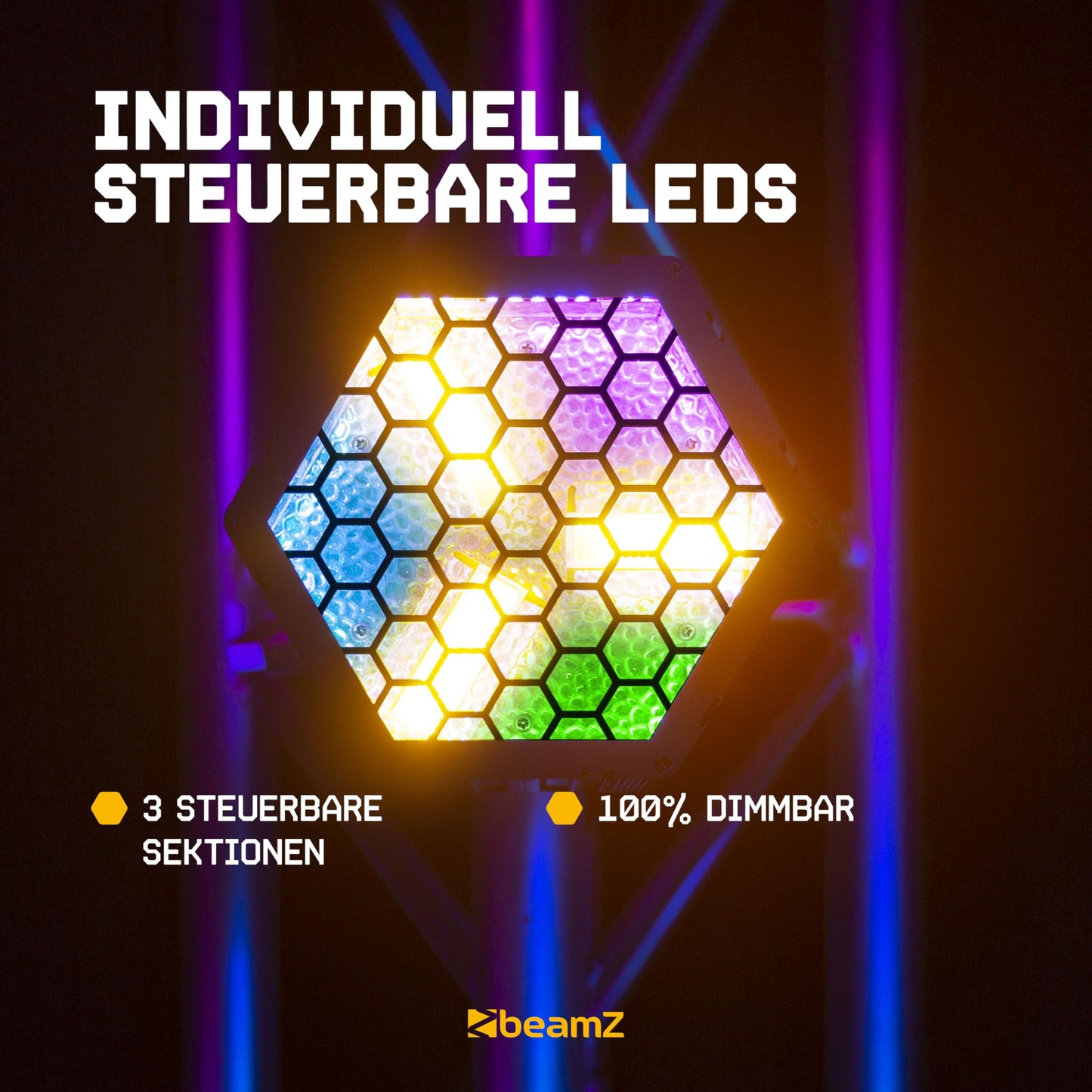 BeamZ RB90 Retro Stage Blinder 3 x 30 Watt LED Effektstrahler DMX Licht, 3-in-1 Bühnenlicht Deko DJ Lichtanlage Party, Lichtorgel Warmweiß, 72x RGB-SMD-LEDs, Stroboskop, Disco Beleuchtung