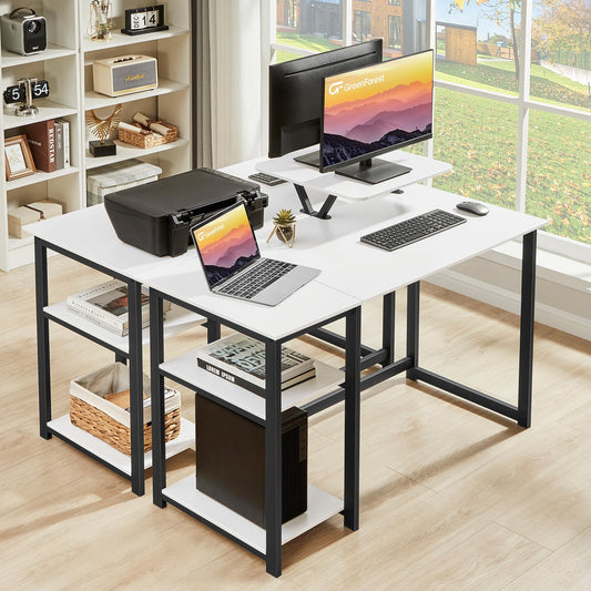 GreenForest Kleiner Schreibtisch Weiß, Bürotisch Schreibtisch mit Stauraum, 100cm Computertisch PC Schreibtisch Klein Weiß mit Monitorständer für Home Office