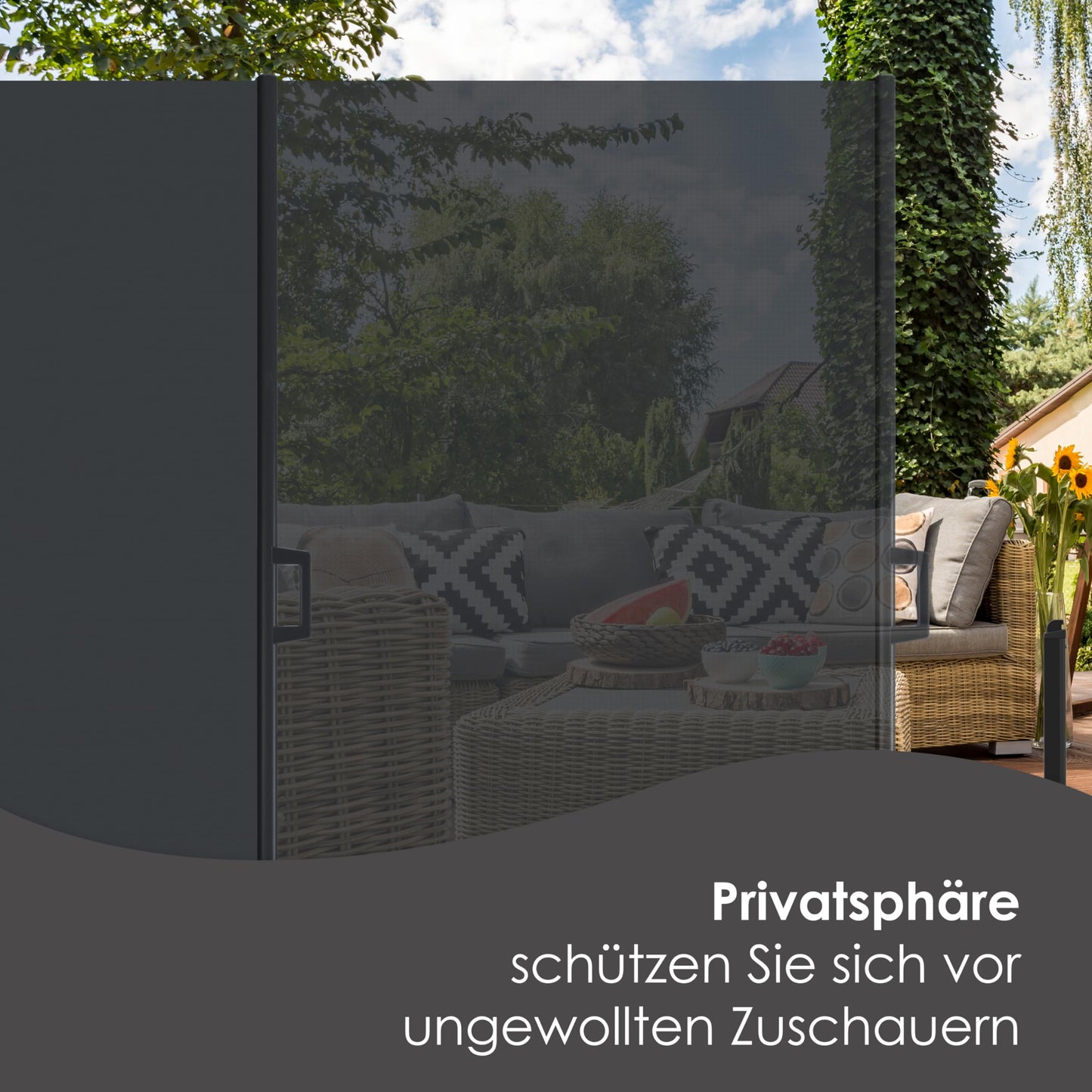 KESSER® Seitenmarkise ausziehbar Markise 180 x 300 cm Blickdicht Sichtschutz & Windschutz für Garten Balkon & Terrasse, Seitenrollo mit Wandhalterung, inkl. Wettercover Dunkelgrau