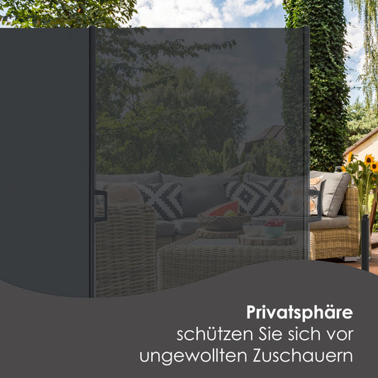 KESSER® Seitenmarkise ausziehbar Markise 180 x 300 cm Blickdicht Sichtschutz & Windschutz für Garten Balkon & Terrasse, Seitenrollo mit Wandhalterung, inkl. Wettercover Dunkelgrau