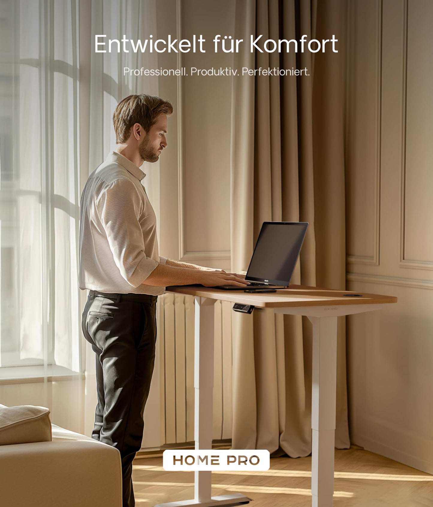 Desktronic Höhenverstellbarer Schreibtisch (160x80cm) - Schreibtisch Höhenverstellbar Elektrisch mit Flüsterleisem Dual-Motor & Touchscreen - Hohe Tragfähigkeit - Stehtisch HomePro