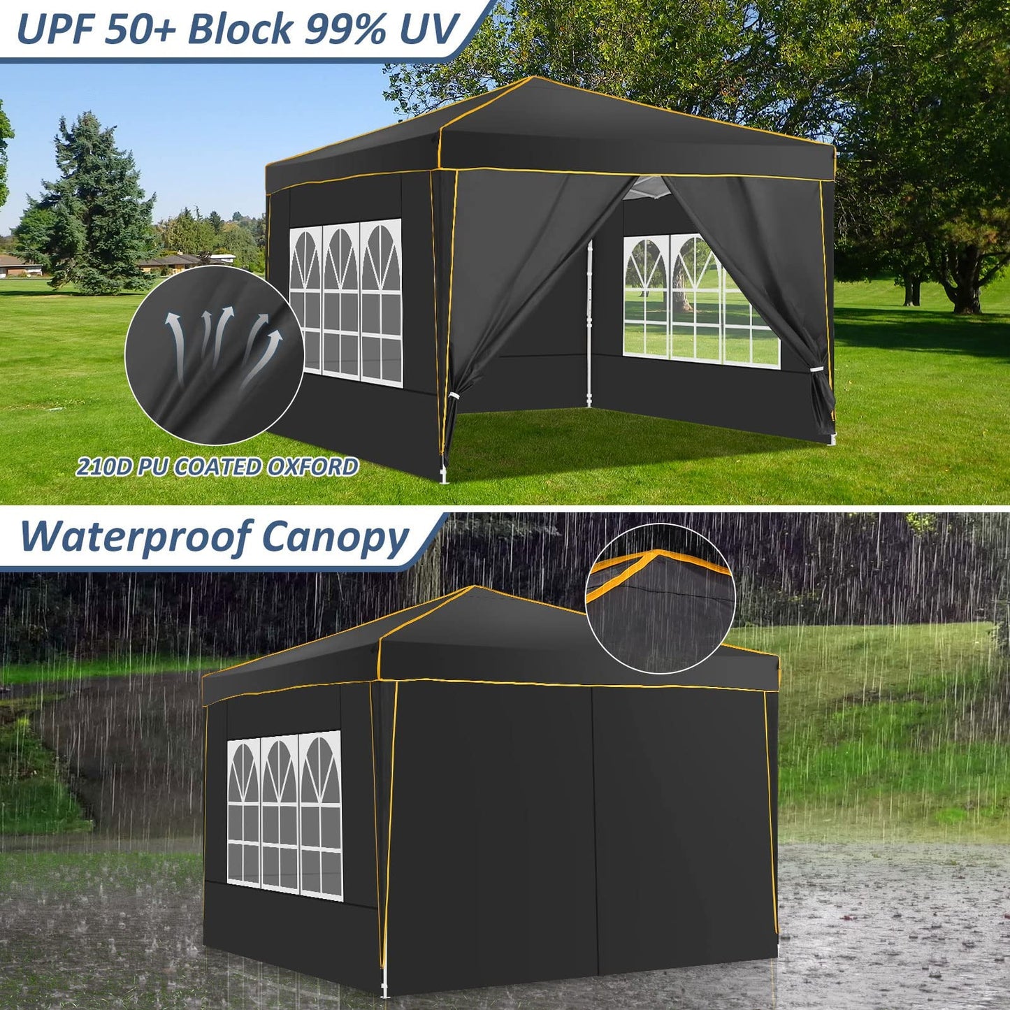 COBIZI Pavillon 3x3 Wasserdicht Stabil Winterfest Partyzelt, Faltpavillon 3x3 mit 4 Seitenteilen 3.0, 100% Wasserdicht und UV 50+ Tragbares High-End Tragbarkeit Gartenpavillon, Schwarz