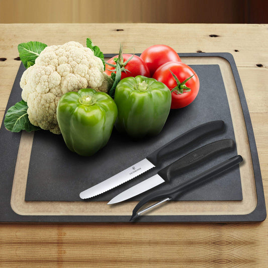 Victorinox, Swiss Classic, Profi Gemüsemesser Set mit Schäler, 3-teilig, , Robuster Kunststoffgriff, schwarz