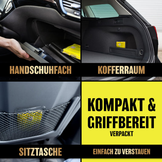 HELDENWERK Auto Warnweste 4er Set für Erwachsene europaweit einsetzbar - Reflektierende Warnwesten 2025 - PKW Sicherheitsweste, Pannenweste, KFZ Weste