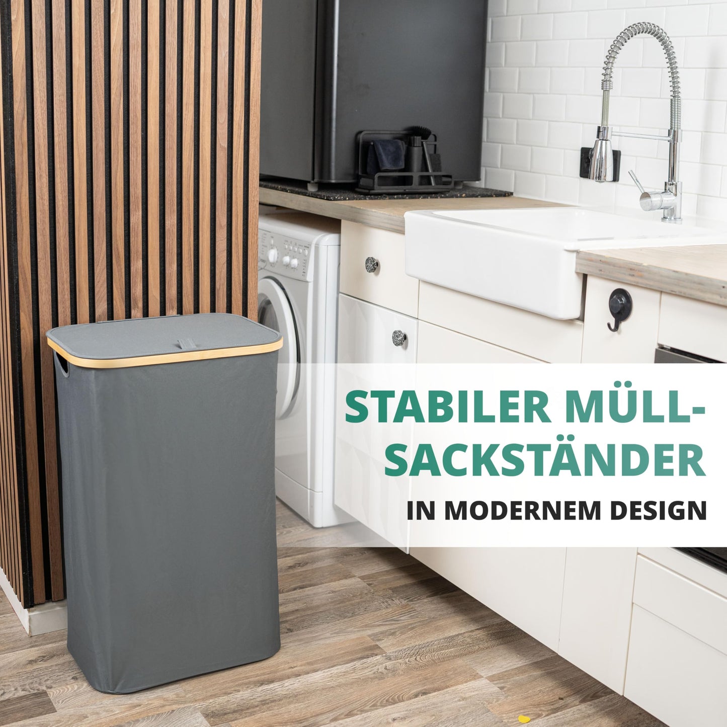 HOMELYN Gelber Sack Ständer 80L I Stabiler Müllsackständer I Leichte Entnahme durch Tür auf der Rückseite I Extra für gelbe Säcke I Gelber Sack Mülleimer I Behälter gelbe Säcke für Küche & Haushalt