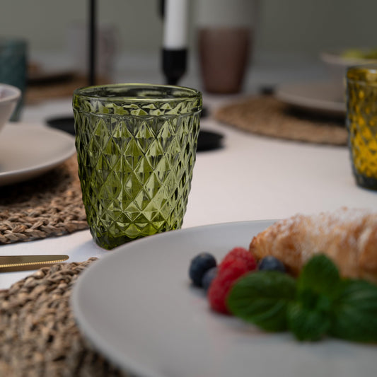 Norqvist Trinkgläser Set bunt - Gläser Set - Wassergläser farbig, Saftgläser - 6er Set 250 ml - Spülmaschinengeeignet - Stapelbar - Modernes Design mit Diamant Muster