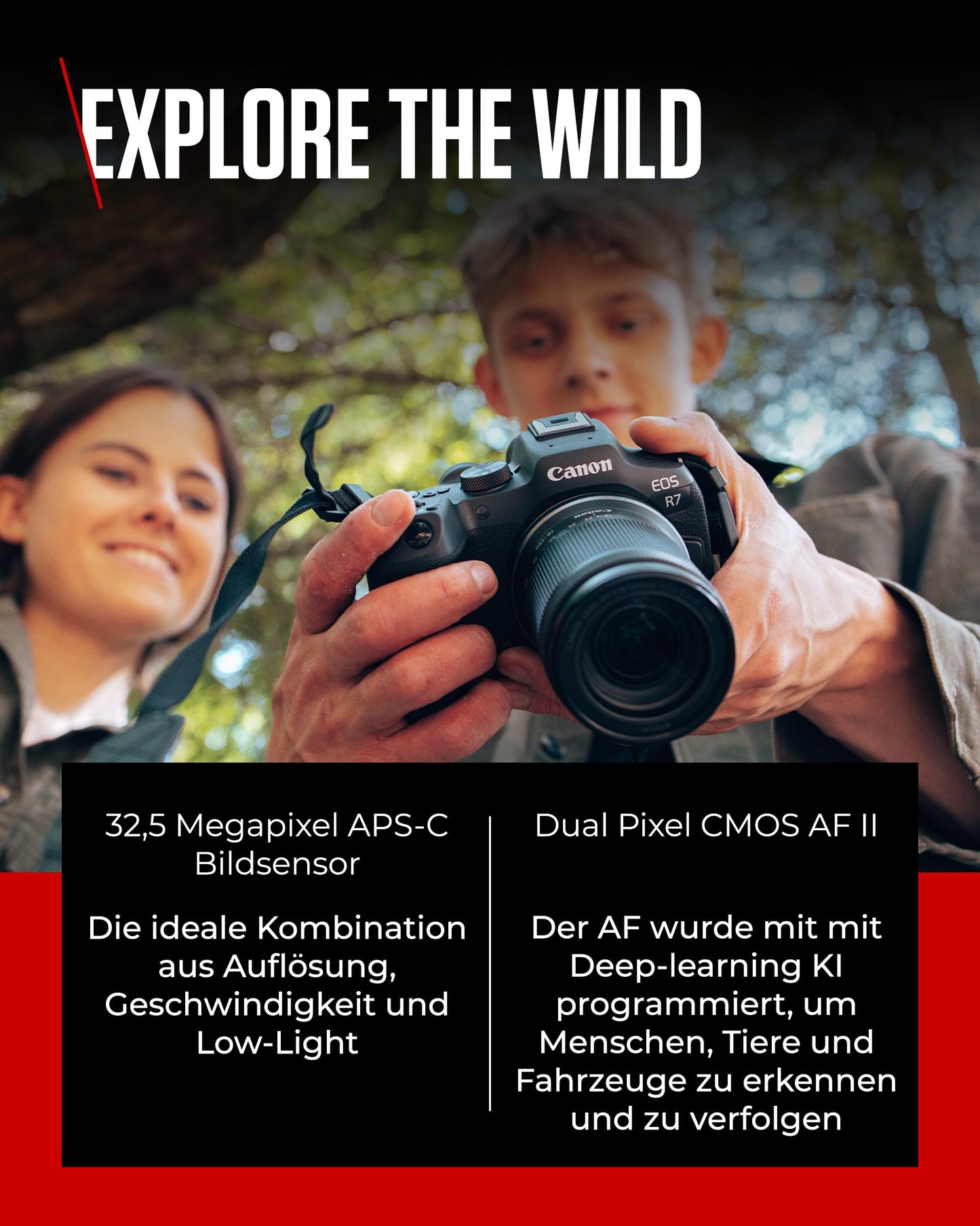 Canon EOS R7 Kamera spiegellose Camera (DSLR Upgrade, Hybridkamera, 4K/30p Videoaufnahmen, bis zu 15 B/s, WLAN, Deep-Learning Dual Pixel CMOS AF II Fokussystem) schwarz