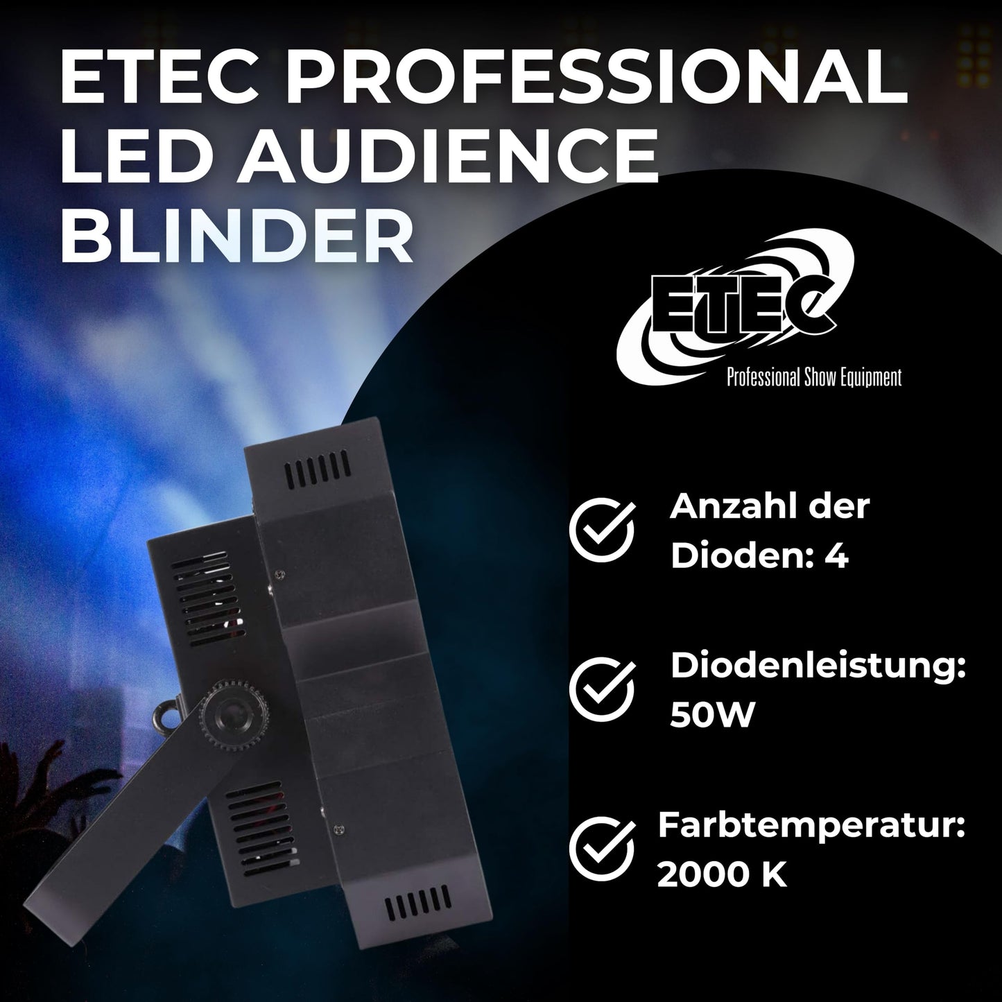 ETEC Professional LED Audience Blinder AB100 COB 4x50 Watt warmweiß DMX Effekt Bühne Club DJ Veranstaltung Eventbeleuchtung