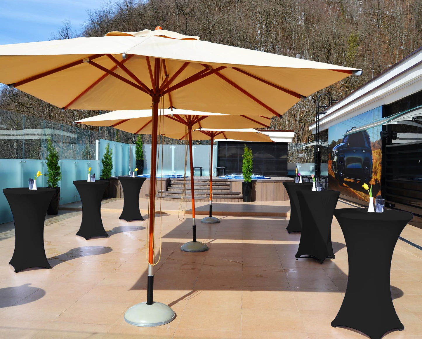 6er-Set Stretch Stehtisch Husse für Bistrotisch Ø 80-85 cm Spandex Stretch Tischdecke, Verstärkung im Fußbereich, Für Hochzeit Geburtstagsfeier Hussen für Stehtische und Bistrotische（80×110cm,Schwarz）