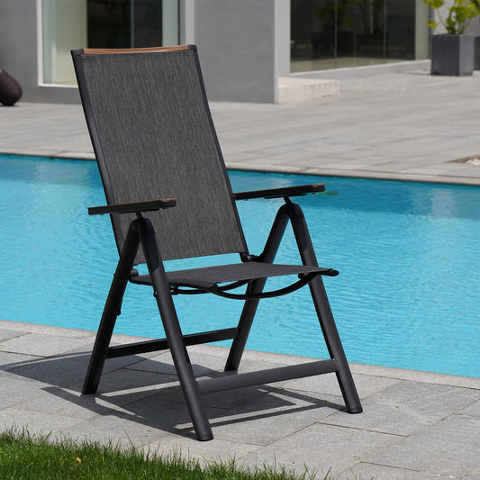 Grand patio Garten Klappstuhl, Aluminium Gartenstühle Hochlehner mit 6-Fach Verstellbare, Mesh Gewebe, Wetterfest, Gartenliege für Balkon, Terrasse (Schwarz)