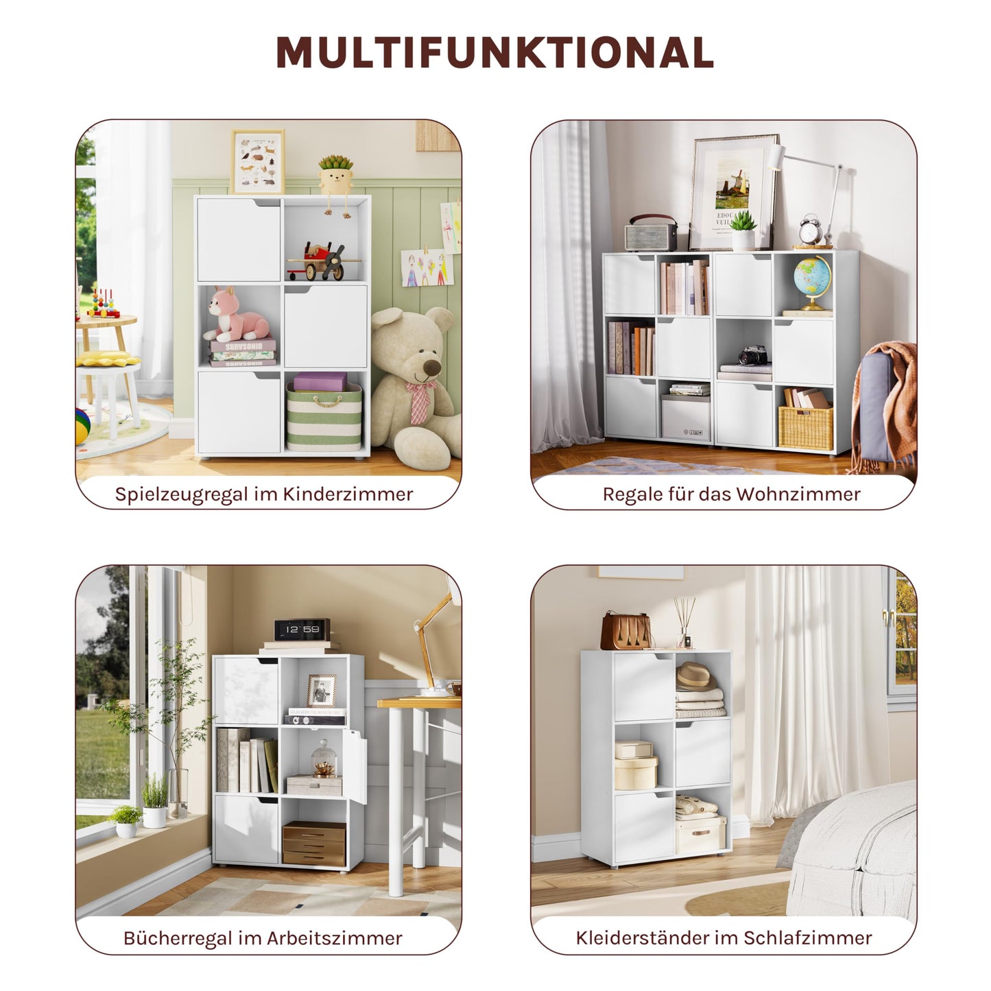 WOLTU Bücherregal Bücherschrank Standregal Aufbewahrungregal Raumteiler Büroregal Aktenschrank, mit 3 Türen, 6 Fächer, 29 x 91 x 59,6 cm,Weiß SK001ws