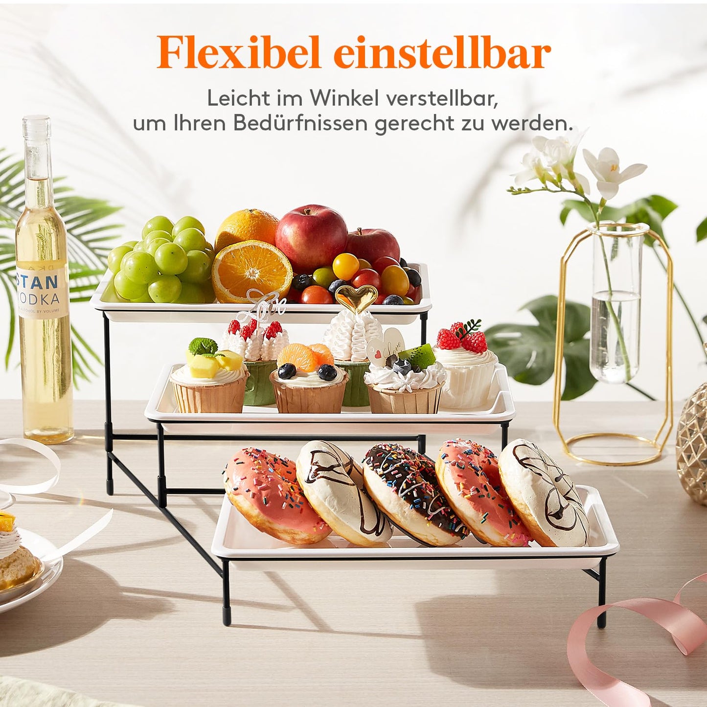 Lifewit 3-stufiges Serviertablett für Partyzubehör, 30x17cm Servierplatte zum Anrichten von Speisen, weiße wiederverwendbare Tabletts mit schwarzer Obstschale für Gemüse, Obst, Kekse, Desserts