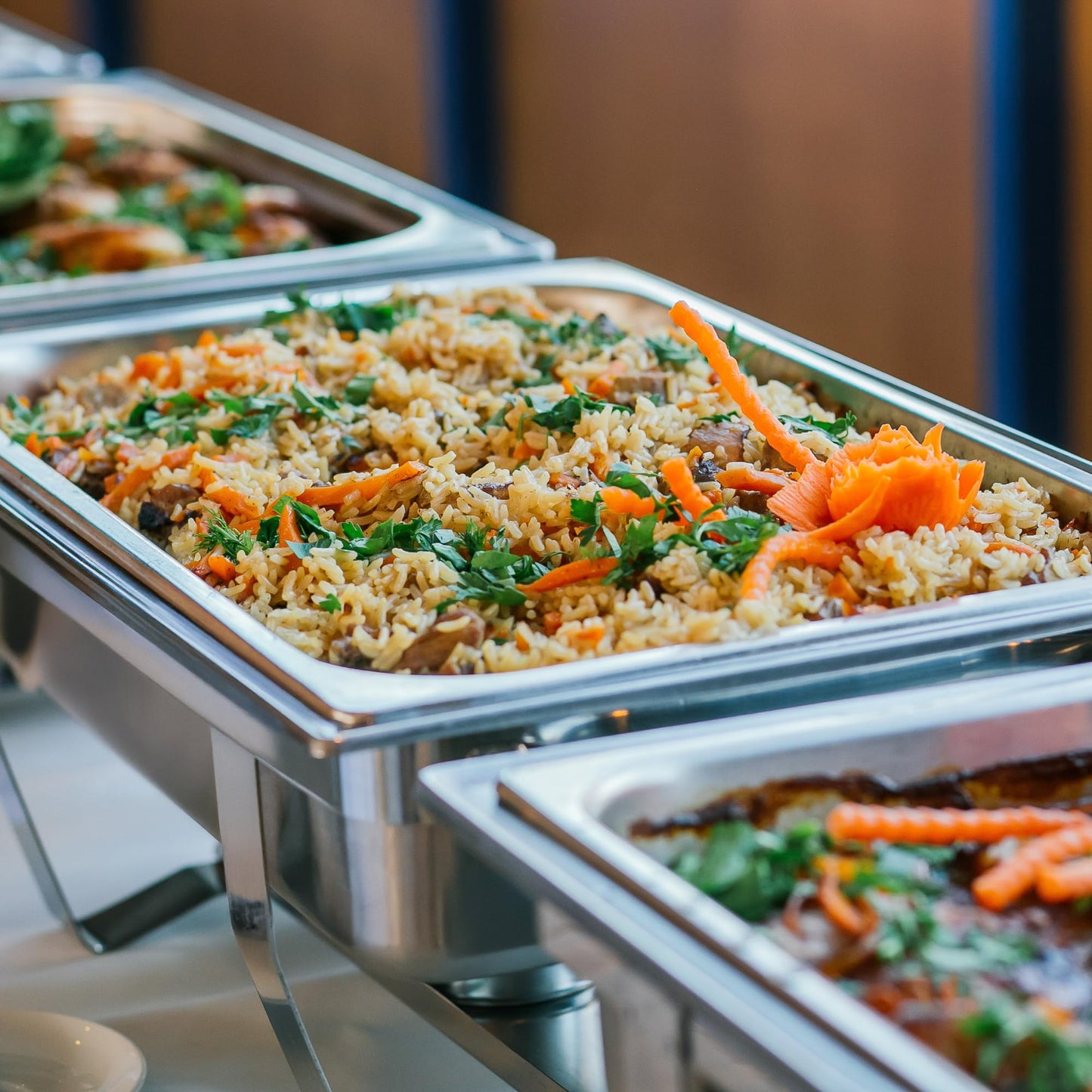 Mahlzeit Chafing Dish | Edelstahl Warmhaltebehälter | Speisenwärmer | Wärmebehälter | Rechaud für Catering, Buffet und Party (Cannes (3X 1/3 GN-Behälter))