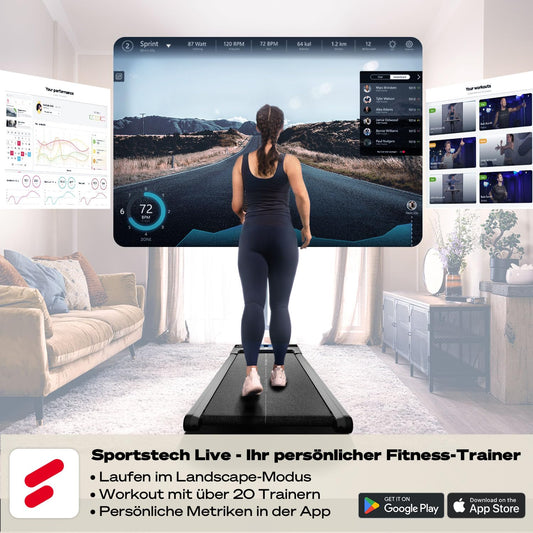 Sportstech Laufband Walking Pad für Zuhause, mit manueller Steigung, Walking Pad bis 6 km/h, Treadmill bis 12km/h, App, Fernbedienung, kompakt, Home Office (sWalk lite Plus)