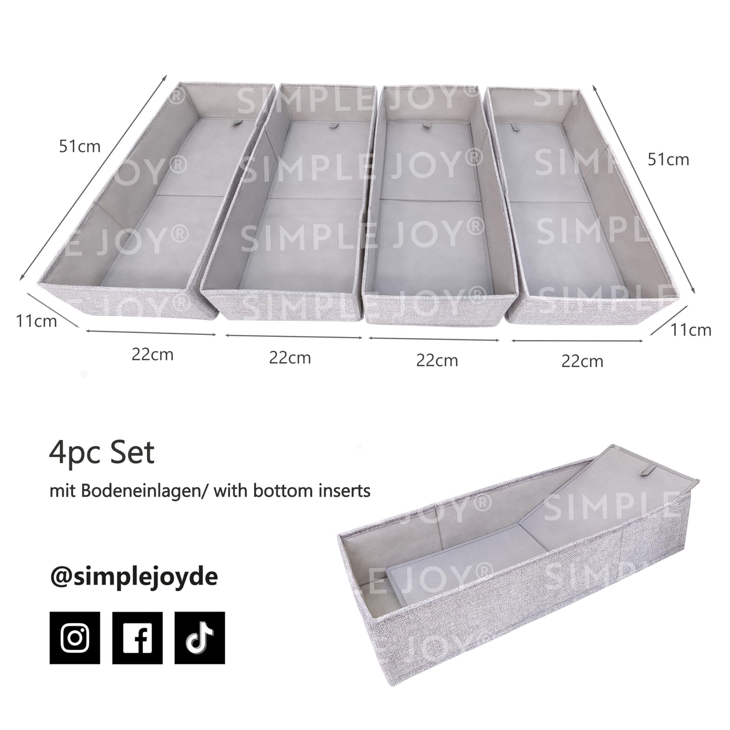SIMPLE JOY® PAX100 FileFolding Box für IKEA Pax Kleiderschrank; DAS ORIGINAL; passgenau; Stabiler Boden; Schubladen Ordnungssystem, 4er Set