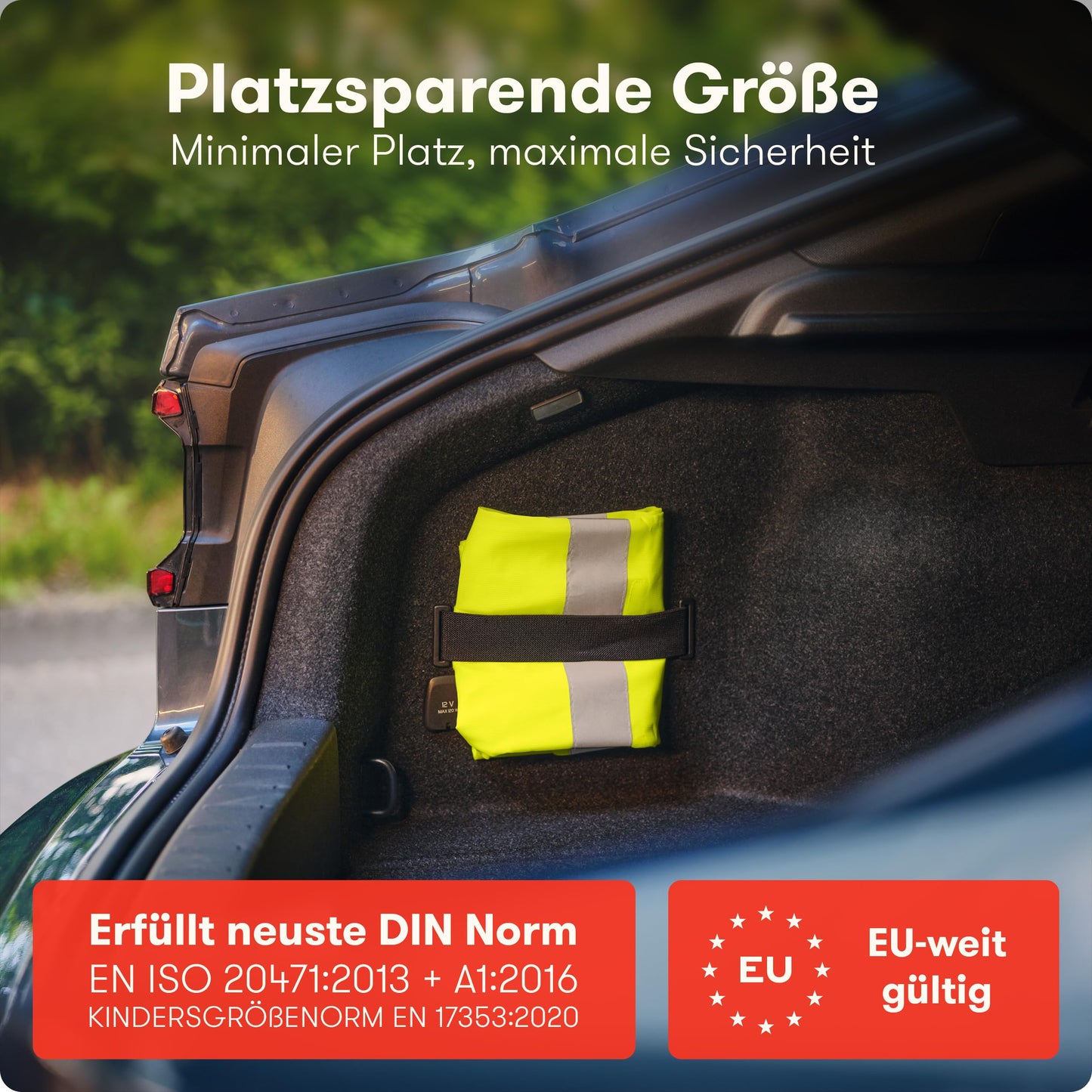 PURAHELP Warnwesten Auto 5er 4+1 Set Europaweit gültig nach EN ISO 20471 - Reflektierende Warnweste Auto inkl. Kinderweste - Sicherheitsweste Auto Warnweste Gelb - Warnschutzweste Sicherheitswesten