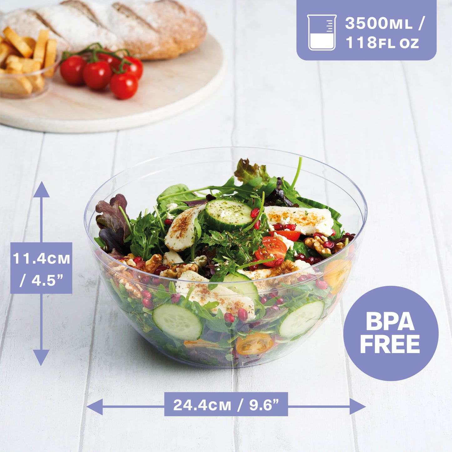 MATANA 5 Große Transparente Plastikschalen, Salatschüsseln, Plastikschüsseln, Snackschalen für Kindergeburtstage, Picknick & Partys (XL 3500ml) - Mehrweg & Stabil