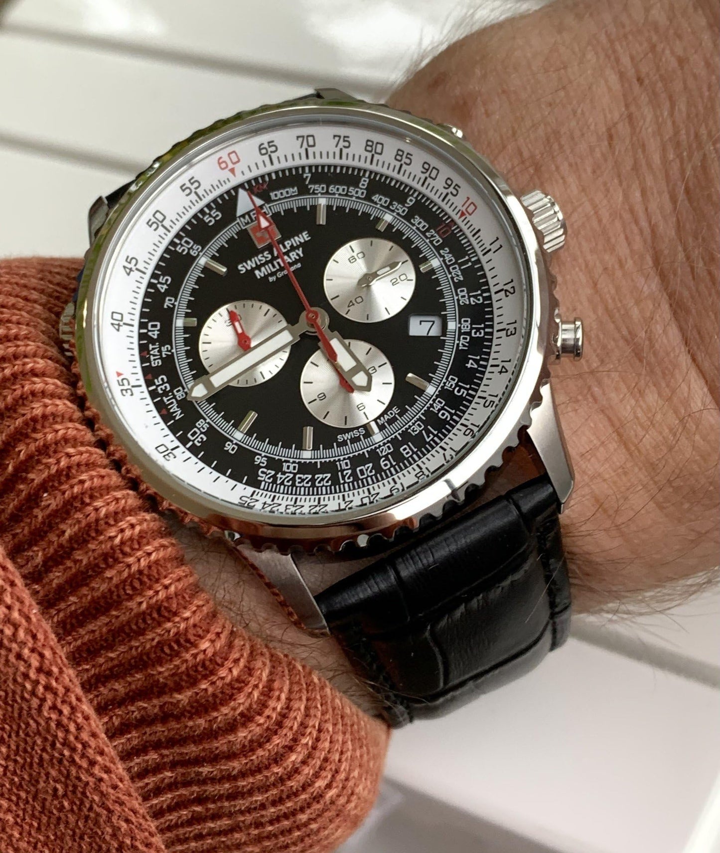 Swiss Alpine Military Herren Uhr Chronograph Analog Quarz 7078.9537SAM Leder